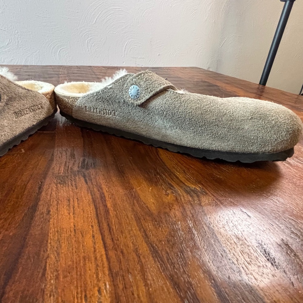 Birkenstock Boston Shearling Suede Clogs Taupe Brown Mules Womens 41 L10 M8 - Picture 8 of 15
